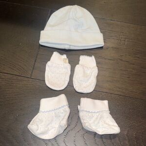 Kissy Kissy Pima Cotton White and Blue Baby Hat and Mittens Set